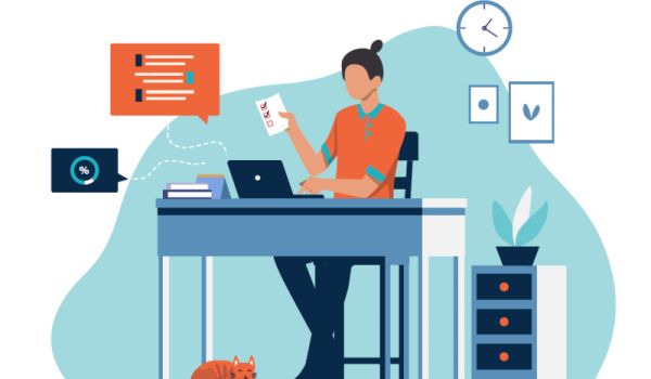 Person at desk on laptop with checklist