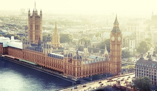 Aerial photograph of the houses of Parliament.