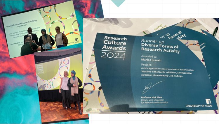 Three photos overlapped. Two show Dr Hussain at the awards ceremony and the other, largest picture shows Dr Hussain's runner up certificate.