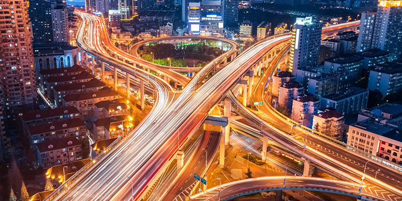 Busy city traffic long exposure