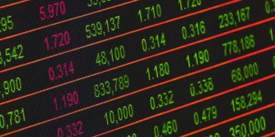 A digital screen of financial numbers