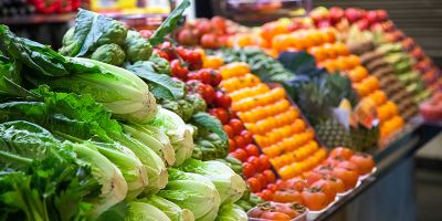 Fruit and vegetables on a market stall