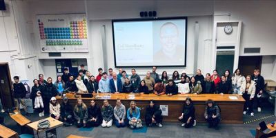 Students in lecture theatre at alumni visit event