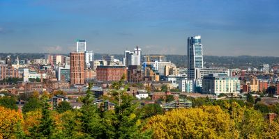 A skyline view of the city of Leeds is depicted in this image.