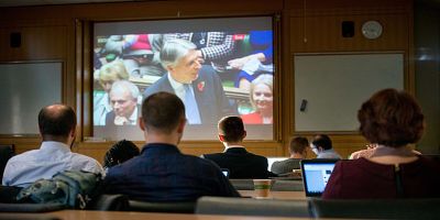 Picture of students watching Philip Hammond deliver his budget to Parliament