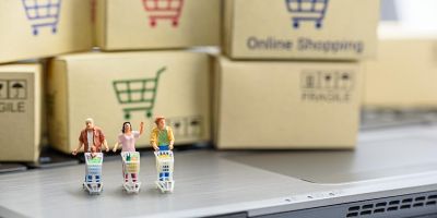 Small models of people shopping