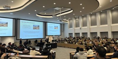Mark hughes speaking to Accounting and Finance students