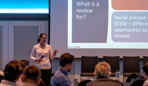 Professor Kerrie Unsworth giving a presentation at the LUBS doctoral conference