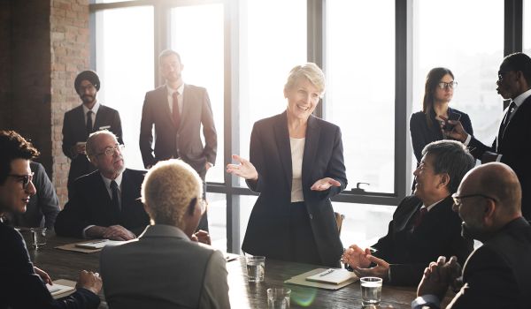 Photograph depicting a board meeting
