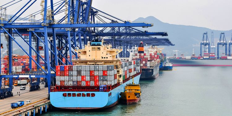 Container port at a dock