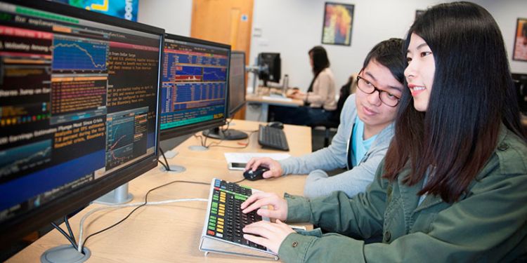 Student in the trading room