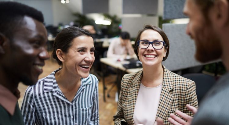 People talking smiling